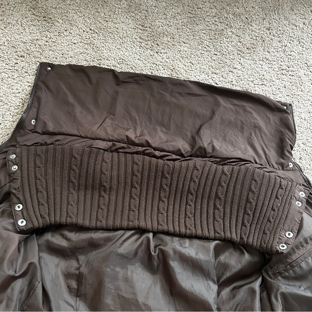 CoffeeShop Chocolate Brown Zip Up Down Feather Puffer Jacket Size Medium - Picture 10 of 15